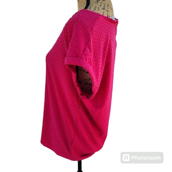 Rose + Olive Swiss Dot Short Sleeve Cuffed Blouse Exposed Zipper Womens SZ Large - Picture 2 of 4